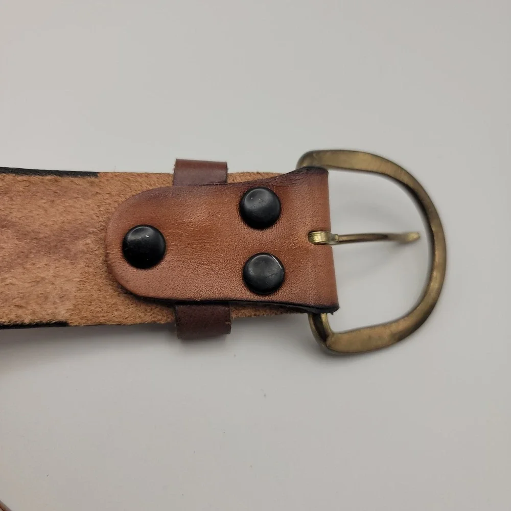 Tooled Leather Belt Size 40 Brown Top Grain Western Oval‎ Brass Buckle